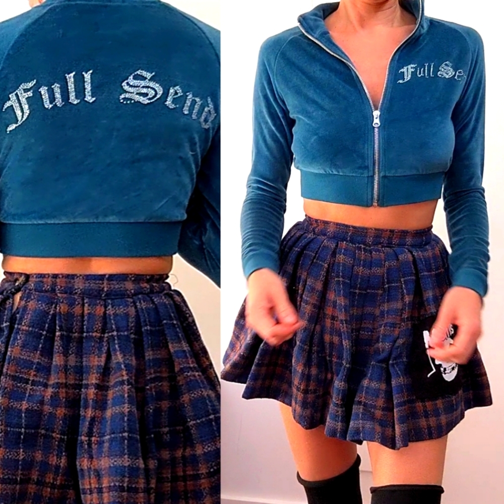Nwt FULL SEND nelk luxury rhinestone blue crop zip xs
